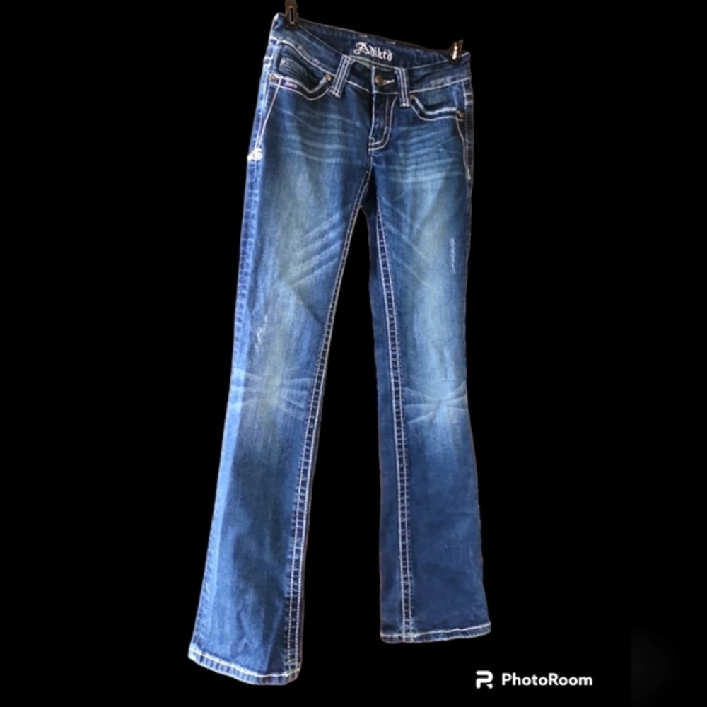 Adiktd Stud and Rhinestone Embroidered Bootcut women's  Denim Jeans‎